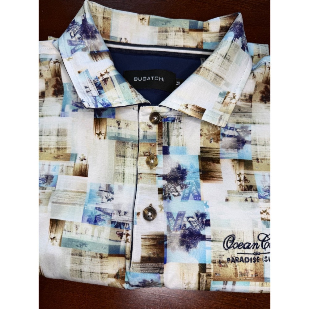 Bugatchi mens Sz M polo shirt w/Ocean Club Paradise logo corton comfort golf